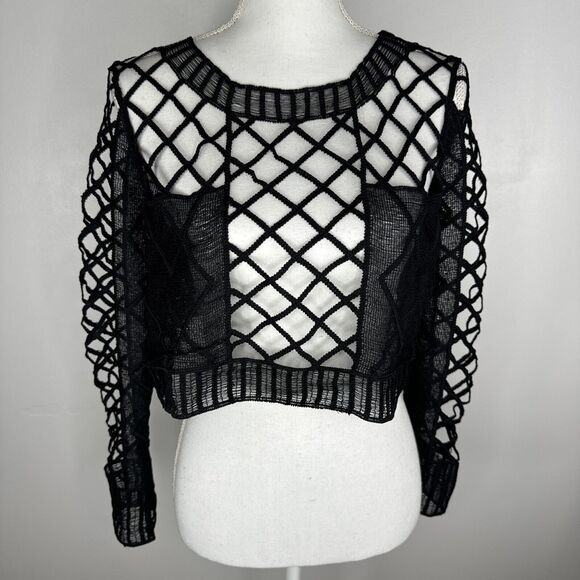 Lola X LF Tops - Lola X LF Crochet Crop Top Black Sz M/L Coverup Overlay Punk Grunge Goth